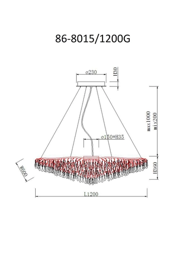 86-8015/1200G Люстра 120*60*h.36см, металл цвет шампань